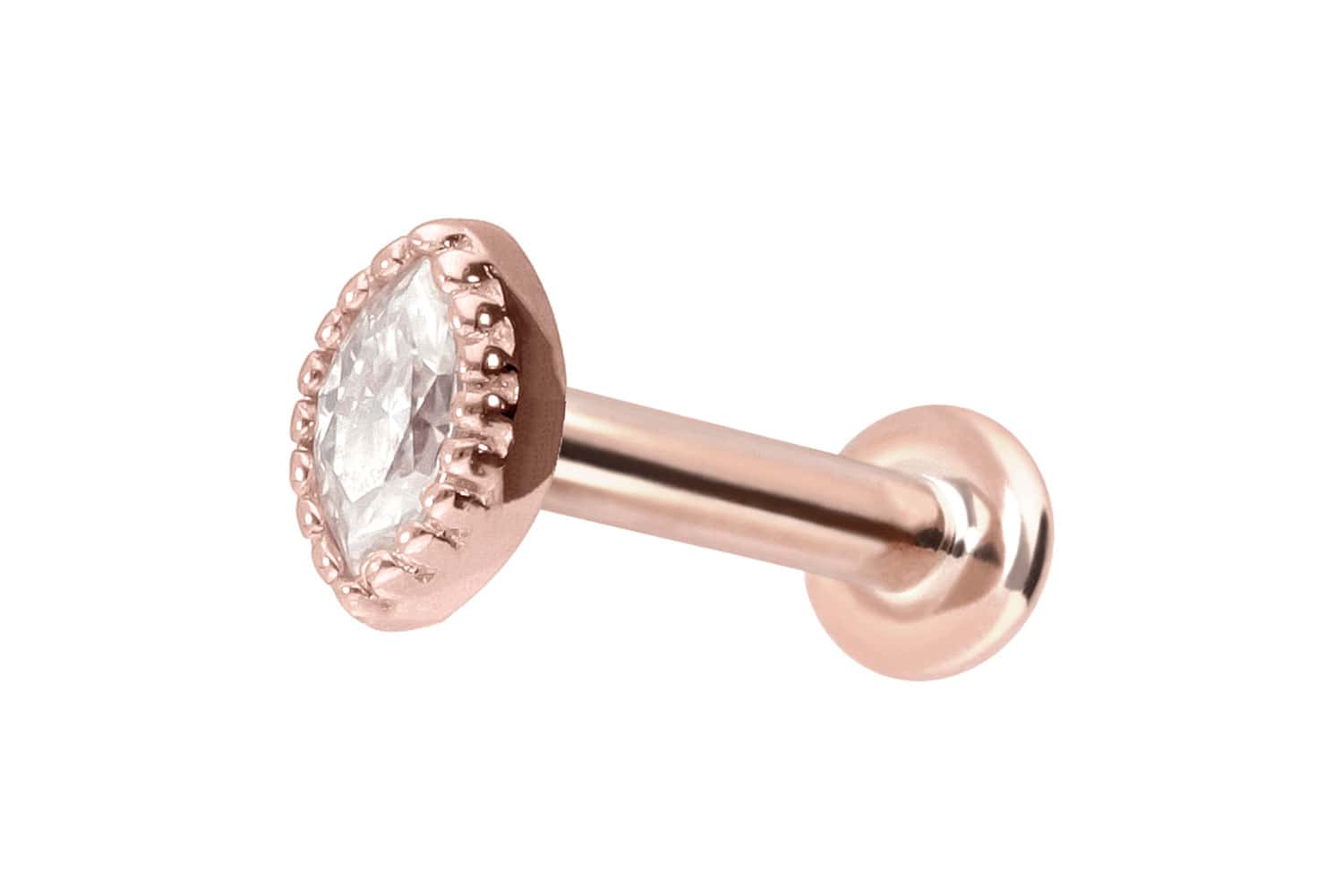 14 Karat Gold Labret Piercing mit Push Fit MOISSANIT-OVAL